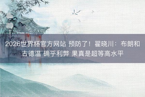 2026世界杯官方网站 预防了！翟晓川：布朗和古德温 确乎利弊 果真是超等高水平