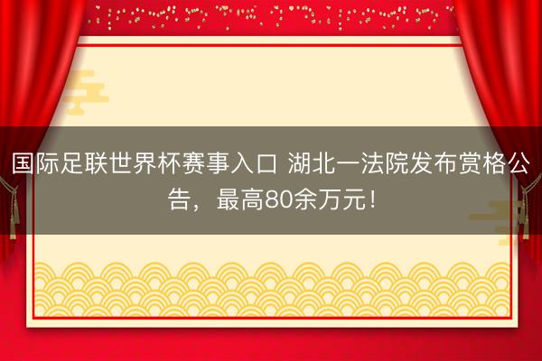 国际足联世界杯赛事入口 湖北一法院发布赏格公告，最高80余万元！
